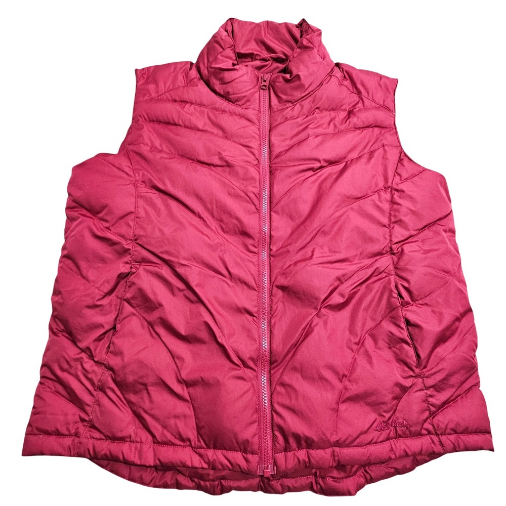 Cabela's Goose Down Puffer Vest Large Pink Chevron Quilted 550 Fill Power